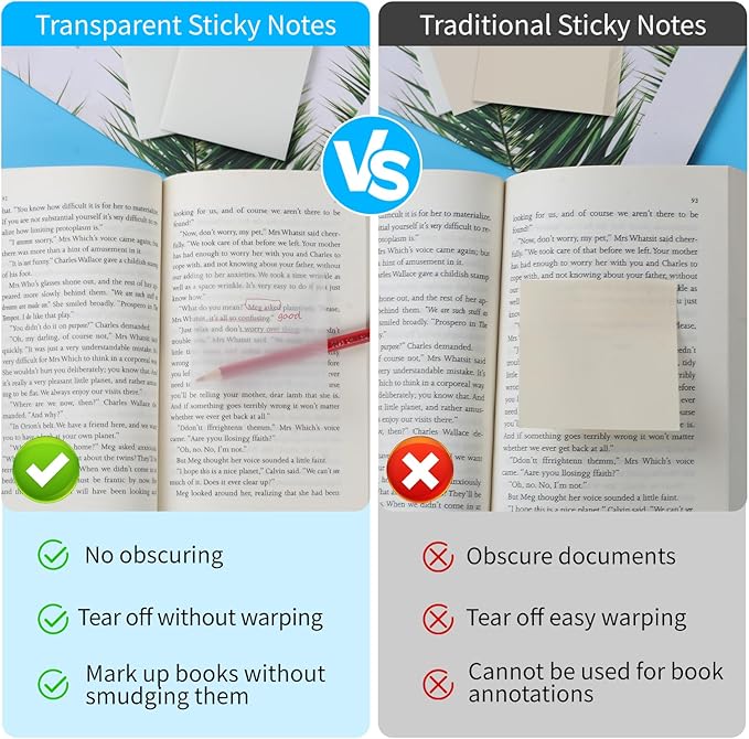 Azureal 600P Transparent Sticky Notes, 3x3 Inch Waterproof Self-Adhesive Translucent Sticky Notes for Books Annotation, Notes Highlights, School & Office
