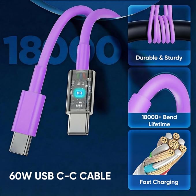 iPhone 17 16 15 Charger Fast Charging 6FT+10FT Cable, 20W USB C Charger, USBC Wall Charger for i Phone 17 Air 16 16e/16 Pro/16 Pro Max/15/15 Plus/15 Pro/15 Pro Max,i Phone iPad Pro/Mini (Purple)