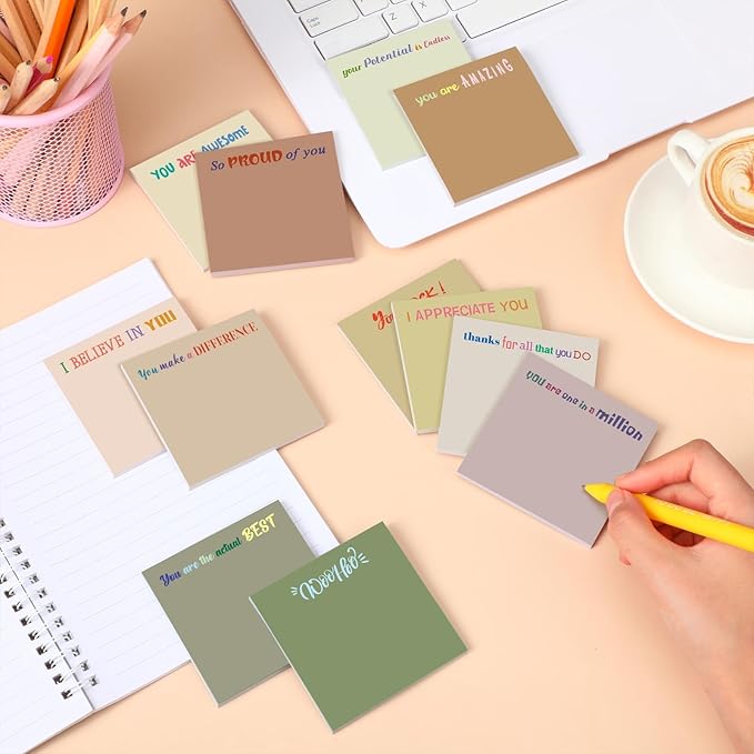 Yinder 24 Pcs Inspirational Sticky Notes Cute Motivational Sticky Notes Pad End of Year Employee Appreciation Gifts Bulk for Teacher Nurse Coworkers Office Supplies 3 x 3'' (Thank You,Boho)