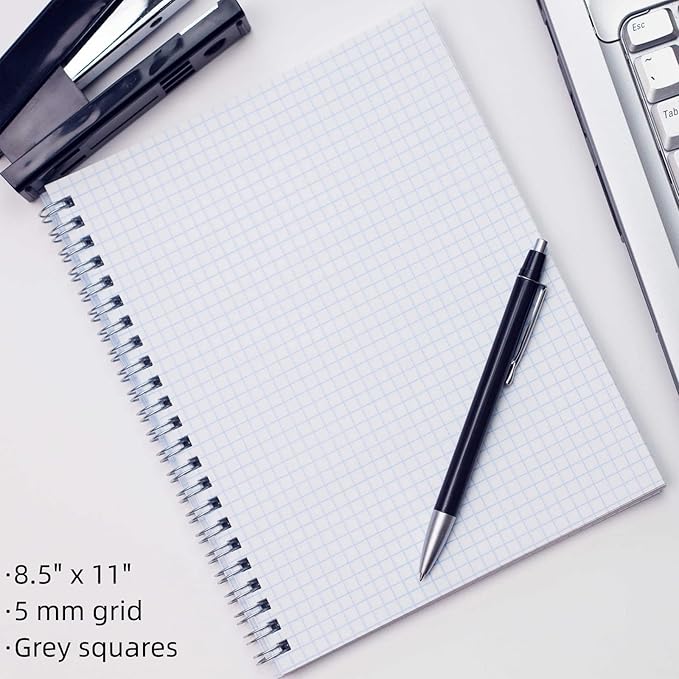 Graph Paper Notebook, 8.5" x 11" Spiral Notebook, A4 Graph Notebook Journal, 5mm Graphing Grid Notebook for Math, Lab, Engineering, School, 24PCS Index Tabs, Assorted Pastel Notebook Pack