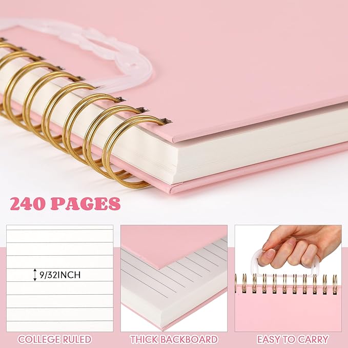 Resurhang 3 Pack Top Spiral Notebook 7"x10" Hardcover Steno Pads 240 Pages(120 Sheets) College Ruled Waterproof Cover Notepad Left-Handed Notebooks for Work School Office(Purple, Light Blue, Pink)