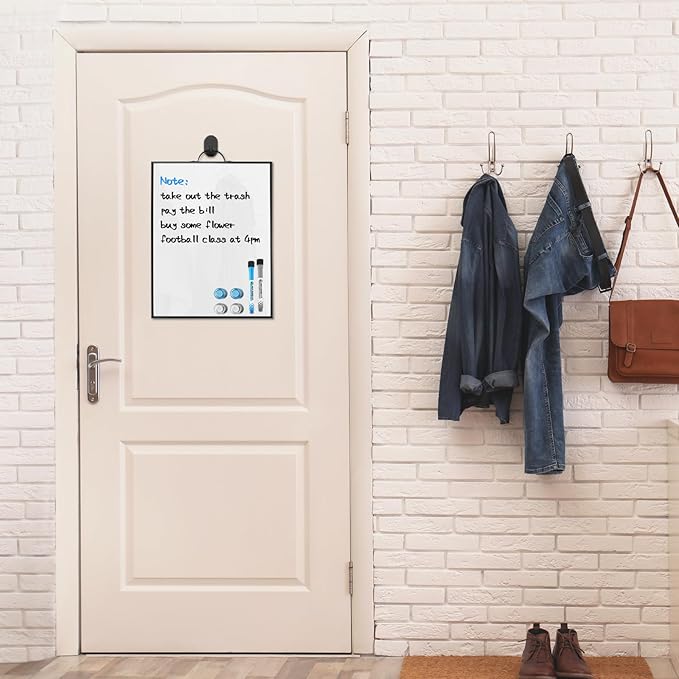 Small Hanging Whiteboard for Wall 16"x12", Portable Aluminum Frame Magnetic Dry Erase White Board with Handle & Markers & Magnets, Door Hang Message Board for Office Home Kitchen Dorm