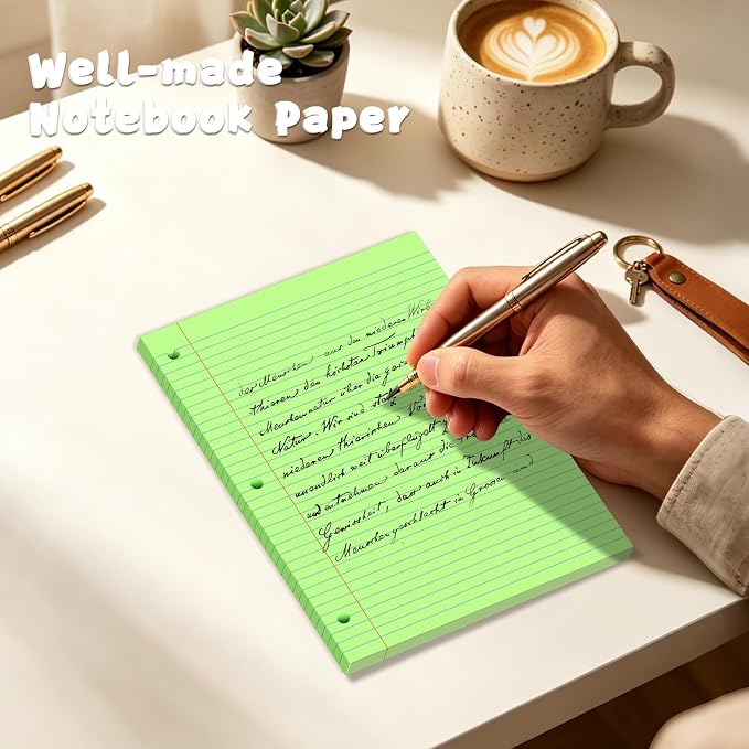 120 Sheets Green 8x10.5 Inch Loose Leaf Paper, College Ruled Filler Paper, 3 Hole Punched Notebook Paper for 3 Ring Binder, Premium Notebooks Paper for Students & Teachers, Office & School Supplies