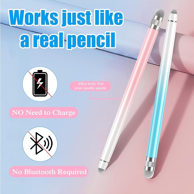 Bopomofo 2PCS Stylus Pens for Touch Screens,Stylus Pen for iPhone/iPad/Tablet Android/Microsoft Surface,Compatible with Touch Screens(White Pink/White Blue)