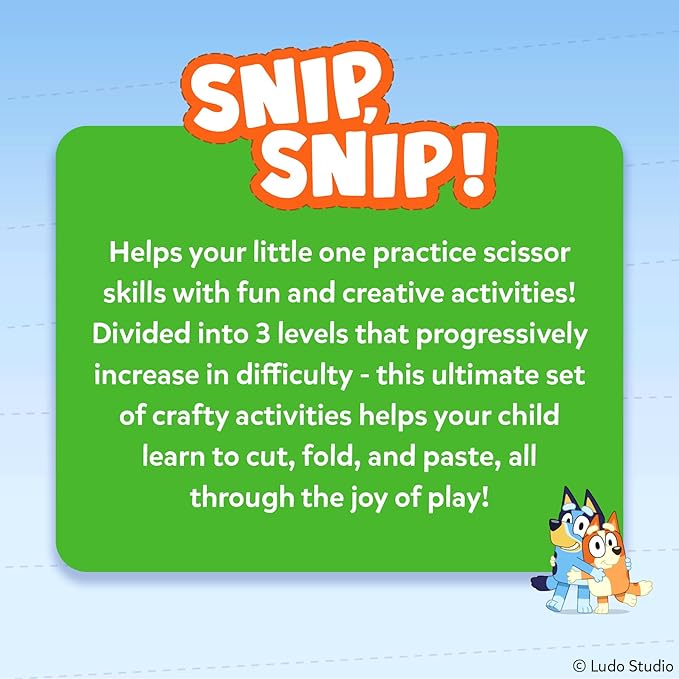 Skillmatics Bluey Scissor Skills Activity Book - Snip Snip, Preschool Cutting & Creative Activities, Felt Craft Kit, Fine Motor Skills Toys, Gifts for Boys & Girls Ages 3, 4, 5, 6, 7