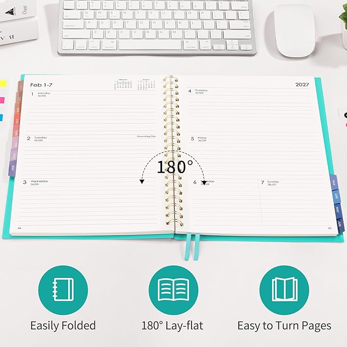 RETTACY Academic Planner 2026-2027, Weekly and Monthly, July 2026 - June 2027, Large Size (8.5" x 11"), Calendar, Agenda, 12-Month Tabs, for Student, Teacher, School (Tiffani Blue)