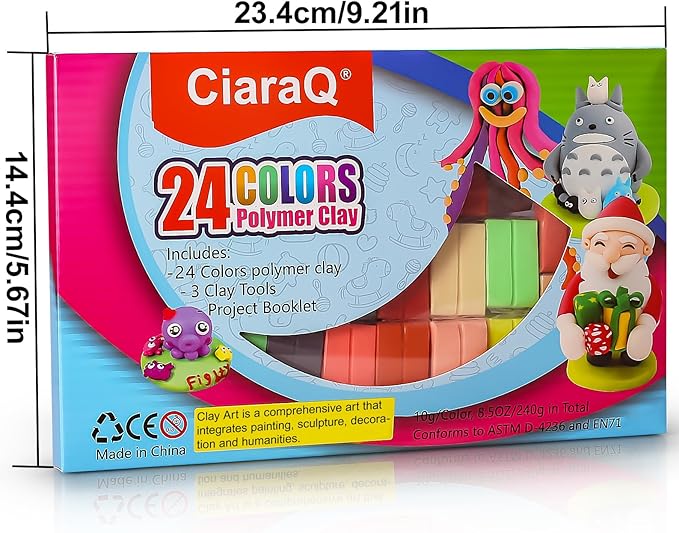 CiaraQ Polymer Clay Kit, Mini Modeling Clay Set for Kids/Beginners/Artist, 24 Colors