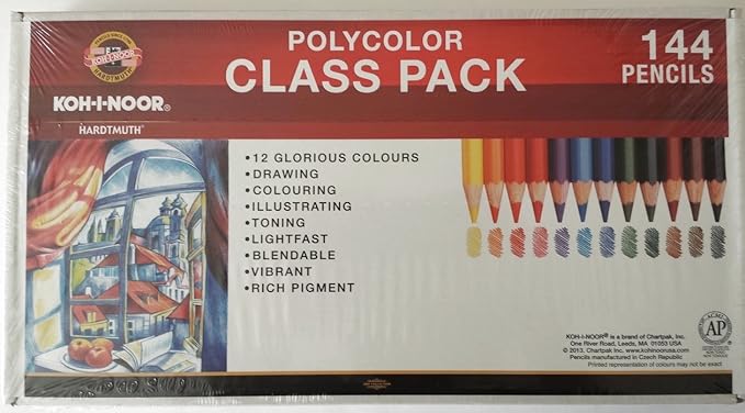 Koh-I-Noor Polycolor Drawing Pencil Class Pack, 12 Colored Pencils, 12 Each Per Color, 144 Pencils Total (FA3820CP)