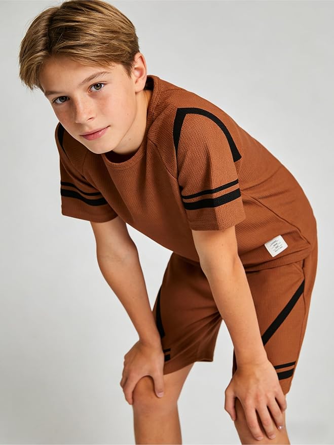 Cakaner Tween Boys Clothes Summer Simple Print T-Shirt And Shorts Set 2 Pieces Teen Trendy Outfits Size 7-14 Year