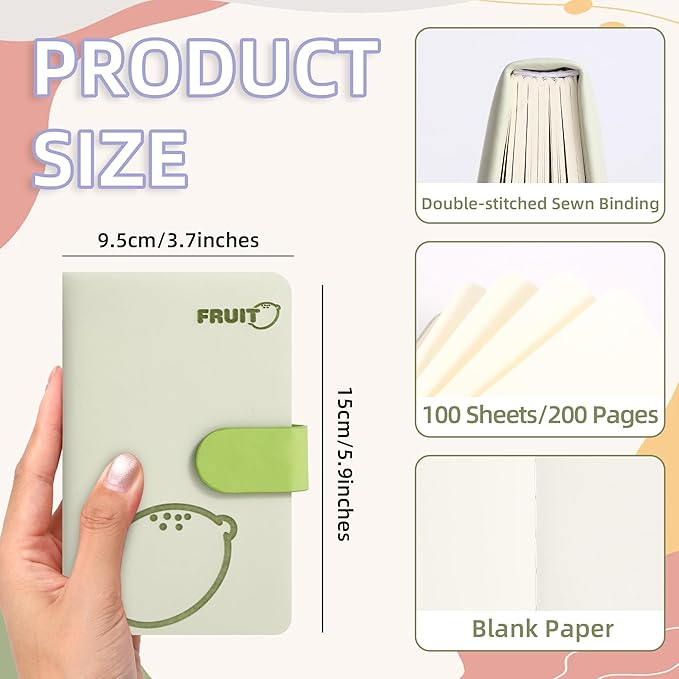 BOBO RABBIT Blank Journal Small Pocket Leather Notebook No Lines for Drawing Plain Sketch Book Cute Cartoon Fruit Lemon Unlined Journal for Travel Work School, 200 Pages, 3.7"X5.9"