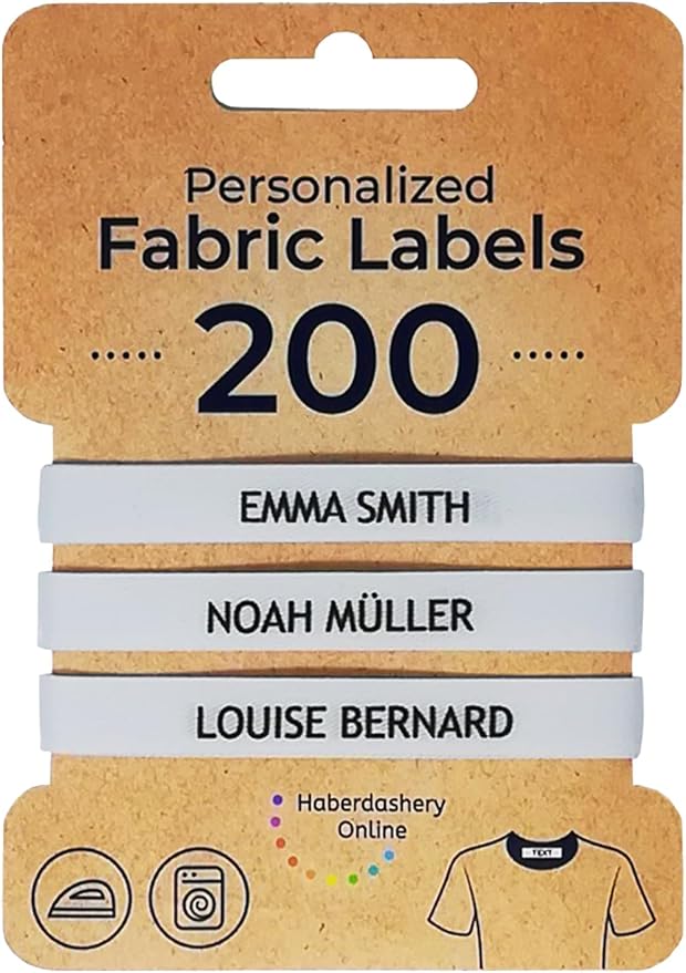 Iron On Name Tags for Clothes: Customizable Fabric Labels, Safe for Kids' School Uniforms, Baby Clothing (200-Pack)