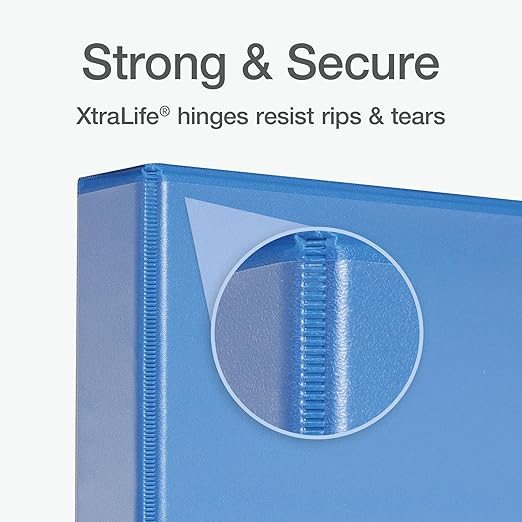 Oxford 1 Inch Binder, Durable 3 Ring 1 Inch with View Cover, XtraLife Hinge, Non-Stick PVC-Free, Blue, 225-Sheet Capacity, Single Binder (1017670)