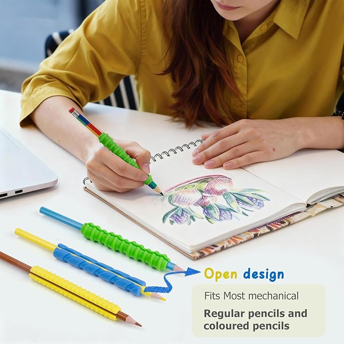 Sequiay 4 Pcs Length Pencil Grips Handwriting, Textured Silicone Pencil Grip - ADHD Tools, Fidgets for Classroom Toy, Helps Ease Autism, Anxiety, and Stress (4 Colorful)
