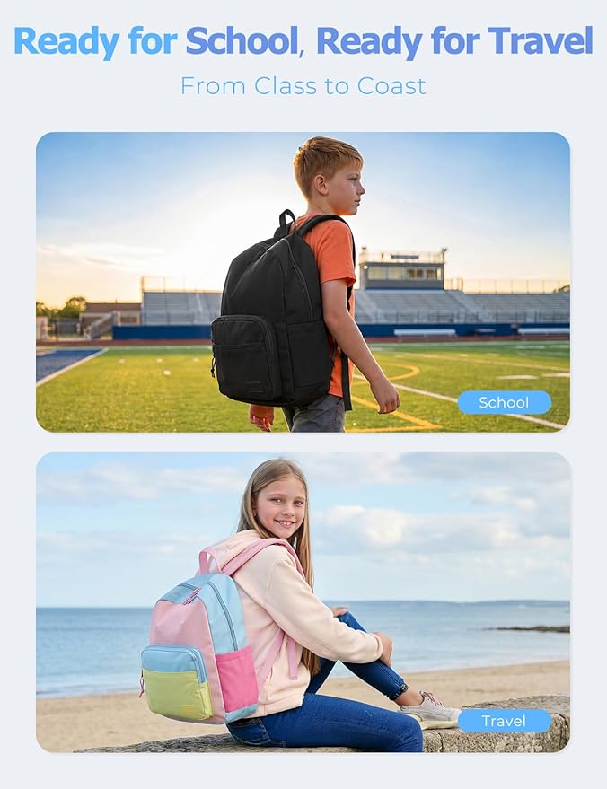 VASCHY School Backpacks, Lightweight Bookbag Schoolbag for Boys Girls Casual Basic Simple Daypack for Men Women Black
