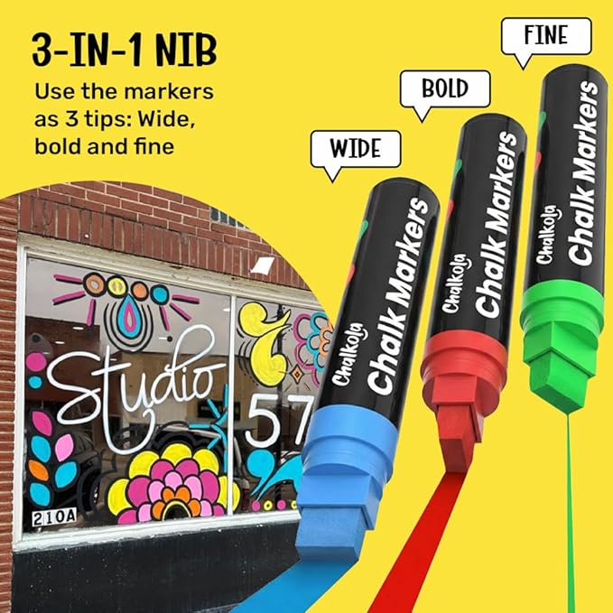 Chalkola Car Window Markers for Glass Washable - (15mm, 20 Pack w/Gold Silver) | Jumbo Liquid Chalk Markers for Blackboard, Chalkboard, Auto Mirror, Bistro Board — 3 in 1 Wide Nib Chalk Paint Pens