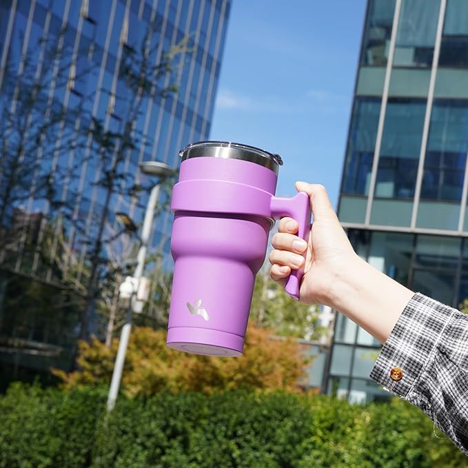 Konokyo 30 oz Tumbler with Handle and 2 Straw 2 Lid, Insulated Water Bottle Stainless Steel Vacuum Cup Reusable Travel Mug,Lavender