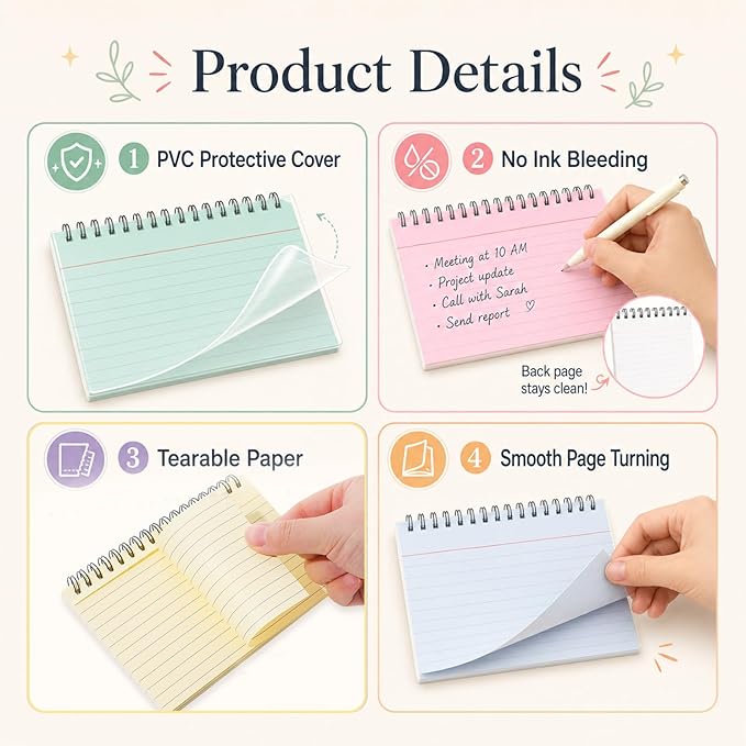 12 Packs Large Index Cards with Ring set 4x6 Colored College Ruled Notecards with Waterproof Covers Spiral Flashcards Spiral Index Card Set for Studying School Office Home Supplies(Pastel)