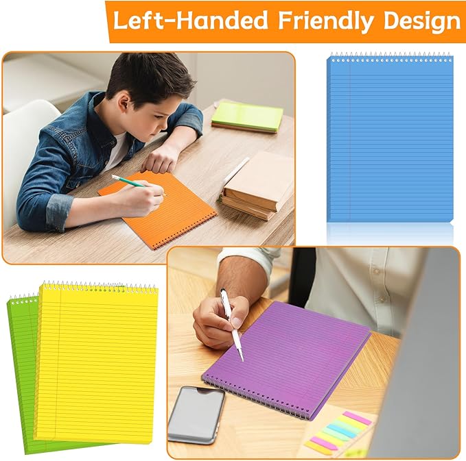 gisgfim 6 Pcs Colorful Top Bound Spiral Notebooks 8.5" x 11" College Ruled Aesthetic Legal Pad Steno Pads Colored Paper Assorted Covers Wirebound Notepad for Writing School Office Supplies