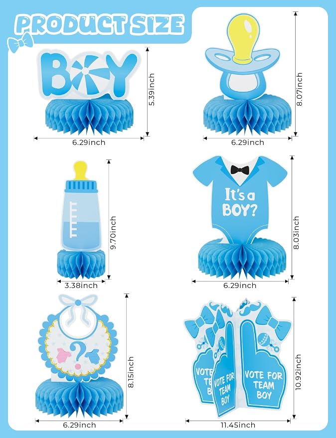 12 Pcs Baby Gender Reveal Table Decorations, Boy or Girl Centerpieces for Tables Honeycomb Centerpieces Blue and Pink Table Decor for Baby Shower Pregnancy Announcements Newborn Party Supplies