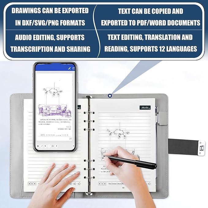 Smart Digital Sketchbook with A5 Erasable Paper Refill + 5 Spare Refills, Intelligent Digital Sketchbook Pro V2, Smart Sync Pen & Notebook, Drawing, Writing, Note-Taking,Black c