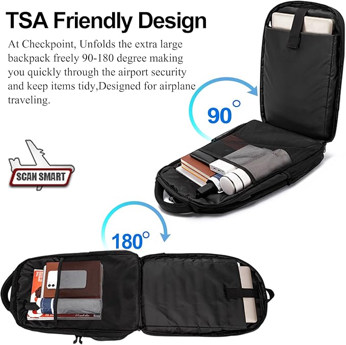 18.4 inch Laptop Backpack,Extra Large Backpack for Men 55L ,Water Resistant Travel Backpack with USB Charging Port,TSA Friendly Big Business Anti Theft Computer Bag Work College School Bookbags,Black