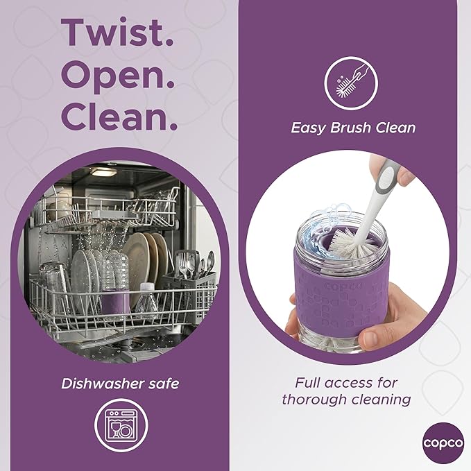 Copco Hydra 16 oz Water Bottle, Set of 2 – Leak Proof, BPA Free Tritan, Dishwasher Safe, Twist-Open Body, Non-Slip Silicone Grip, Perfect for Gym & Travel, Daily Hydration (Purple)