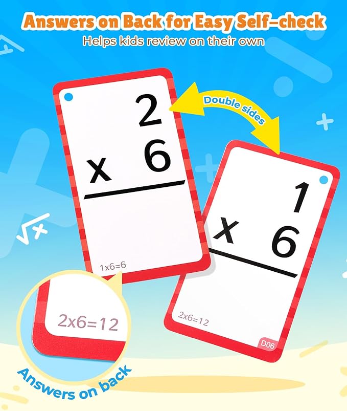 JoyCat Math Flash Cards and Chart for Kids Ages 4-8, 288 Double-Sided Flash Cards for Addition, Subtraction, Multiplication & Division, Interactive Math Learning Tool for Homeschool and Classroom