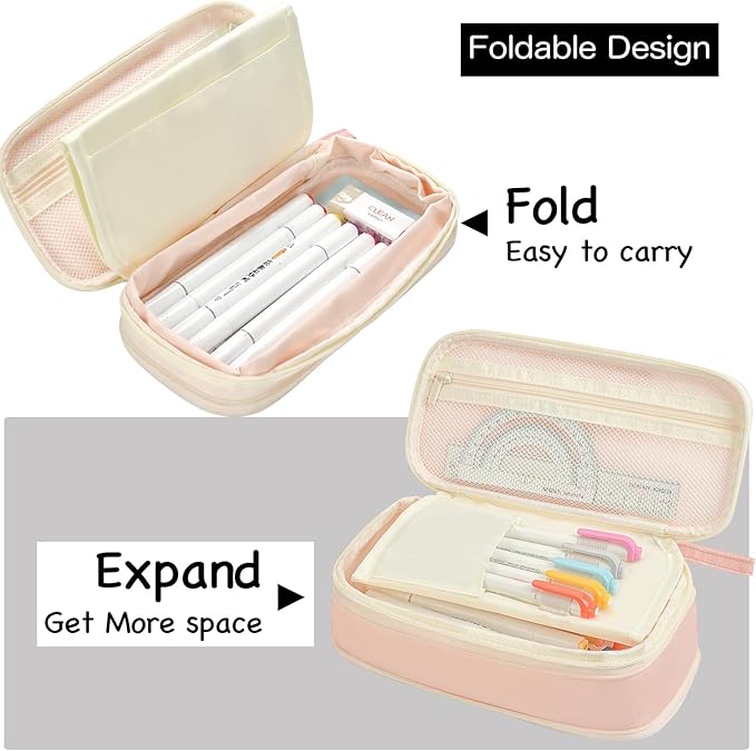 YOKUMA Pencil Case Cute Pencil Pouch for Girls Big Capacity Pen Bag Box, Kawaii Aesthetic College School Supplies for Student Teen Adults Preppy, Pink