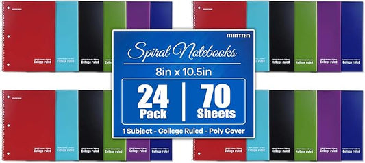 Mintra Office Spiral Notebooks, Wirebound, Journals for School, Work, Business, Aesthetic Stationery, Writing Pads, Teacher & Student Supplies (24, Solid Color-Poly Cover, College)