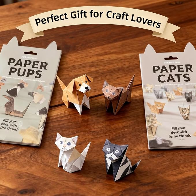 Paper Cats DIY Origami Paper Cats,50 Sheets 3D Origami Paper for Adults,Fun Craft Activity,Desk Decoration Creative Gift for Cat Lovers