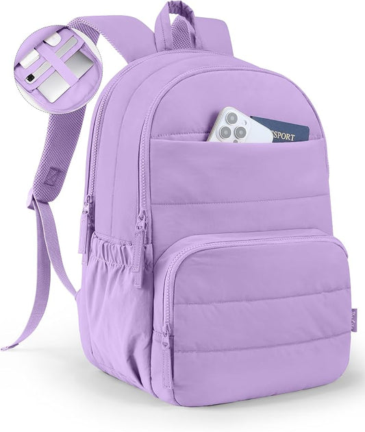Uselike Travel Backpack for Women, 15.6 Inch Laptop Backpack, Quilted College Bookbag, Cute Work Backpacks, Water Resistant (Lavender Purple)
