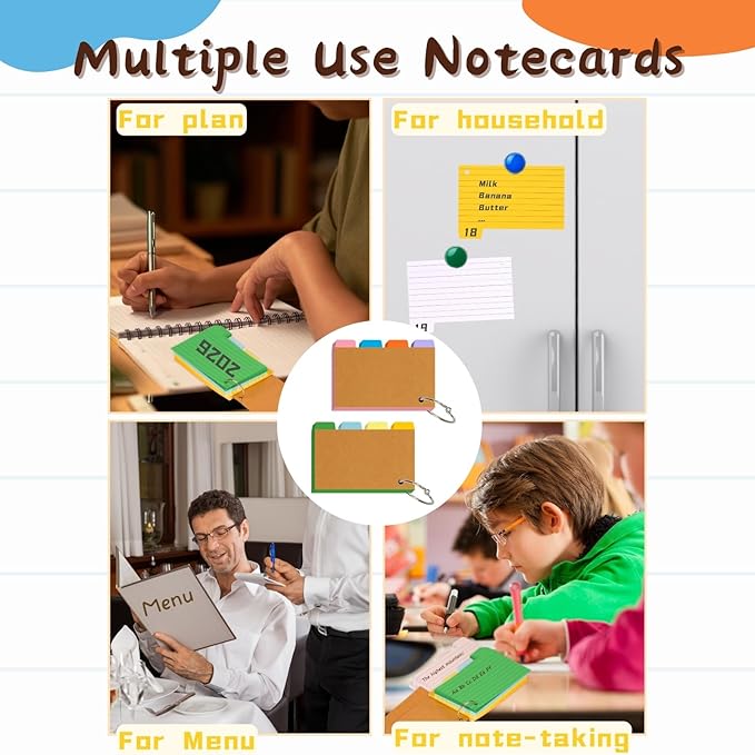200PCS Tabbed Index Cards with Ring 3x5: Lined Colored Flash Card with Tabs, Assorted Colors Thicken Notecards School Supplies for Students Study Note Office Essentials (ColorA+ColorB, 200PCS)
