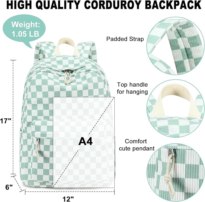 BTOOP School Backpack for Teens Large Corduroy Bookbag Lightweight 15.6 inch Laptop Bag for Girls Women Casual High School College