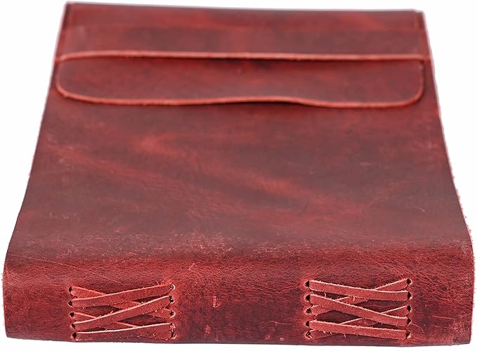Leather Drawing Journal Daily Travel Diary, Antique Handmade Vintage Bound Rustic Writing Notebook, Genuine Leather Unlined Cream Paper, Art Sketchbook, 7x10 Inches-Red