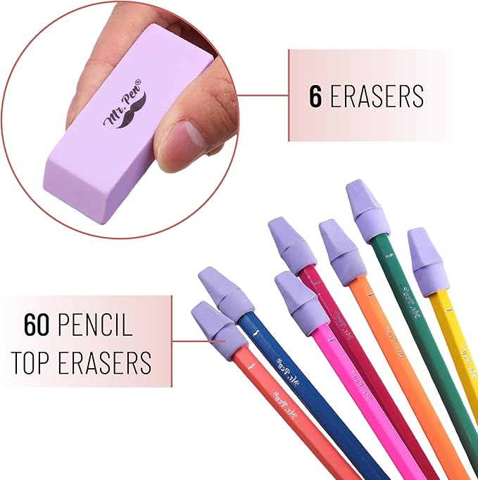 Mr. Pen- School Eraser Combination Set, 66 Pack, Purple, Latex Free Erasers for School, Office, Art Sketching, Homework, Exams, Clean Smudge-Free Correction