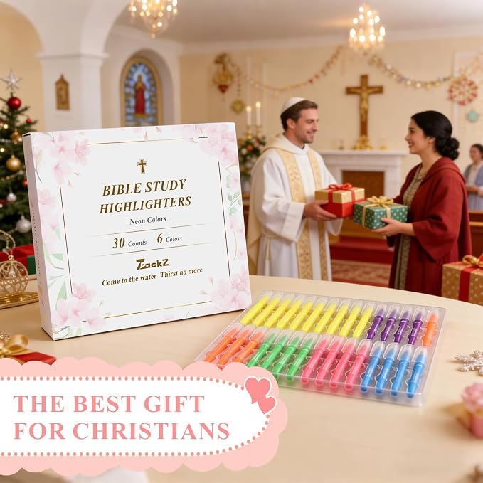 7-ackz Bible Highlighters Assorted Colors with Verses, Chisel Tip Colored Highlighter Markers Bulk Fluorescent, Dry Quick Bright Colors, Perfect for Bible Study Journaling, 6 Candy Color 30 Pack