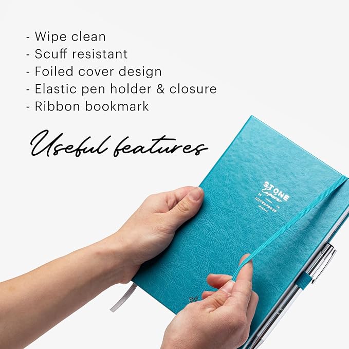 Stone Journal Explorer Notebook – A5 Waterproof Paper Field Journal, Vegan Leather Hardcover, 144 Pages Alternating Ruled & Dot Grid, Back Pocket, Weather-Resistant (Teal)