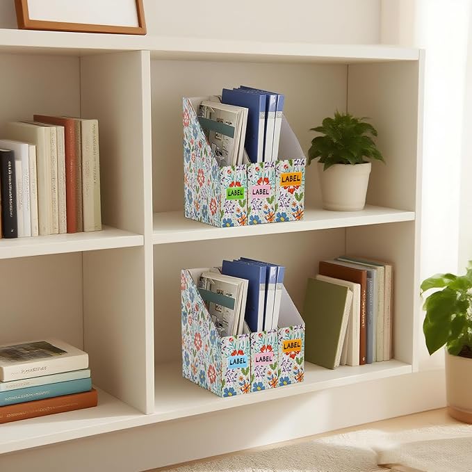 WRINGKIT 20 Pack Cardboard Magazine File Holder, Foldable Magazine Organizer Box, Large Vertical Magazines Storage Bin with Blank Label Sticker for School Office Shelves, File Folders for Documents