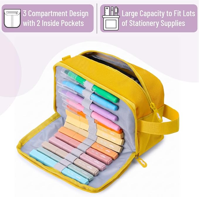 Mr. Pen- High Capacity Pencil Case, Large Pencil Pouch with 3 Compartments and 2 Pockets, Large Pencil Bag with Smooth Zipper, Cute Pencil Case Pouch Organizer, School Supplies for Teens