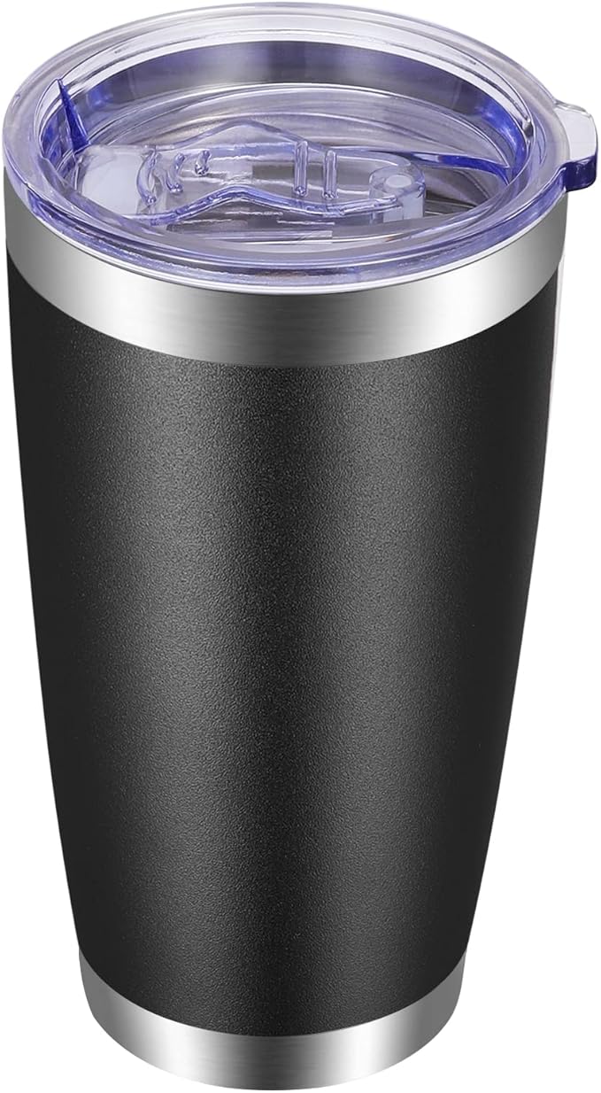 VEGOND 20oz Tumbler with Lid and Straw Stainless Steel Tumbler Cup Vacuum Insulated Double Wall Travel Coffee Mug Powder Coated Coffee Cup, Black, 1 Pack