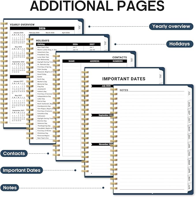 Planner 2026-2027, Academic Year Monthly and Weekly Calendar Planner, Jul 2026 - Jun 2027, Hardcover Teacher Student Planning Agenda book with Tabs, Perfect for School Office Supplies, 6.3" x 8.5" - Soft Balance