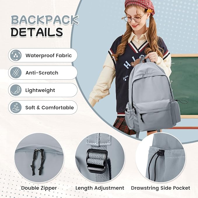 Blue Classic Basic Backpack For Women, Waterproof High School Bookbag, Lightweight Casual Travel Daypack, College Backpack Men, Middle School Bag for Girls Boys