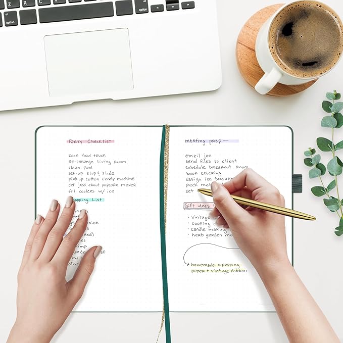 &And Per Se Dotted Journal Notebook, A5 Hardcover Aesthetic Dotted Notebook – 160 Pages 100gsm Thick Dot Grid Paper, 3 Sticker Sheets – Gift-Ready Journaling Kit for Women (Celestial Green)