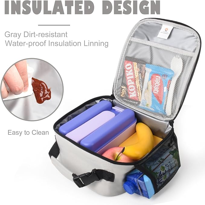 CaCTOUR Lunch Box Kids,Premium Insulated Lunch Bag for Girls Boys,Soft Bag Mini Cooler Back to School Thermal Reusable Lunch Bag for Work School Picnic (Gray)