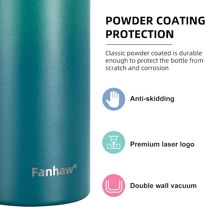 Fanhaw 24 Oz Kids Insulated Stainless Steel Water Bottle with Straw Lid, Leakproof & Anti-Dust Everyday Use Bottle for School, Women & Men, Back to School Essentials (Green Blue)
