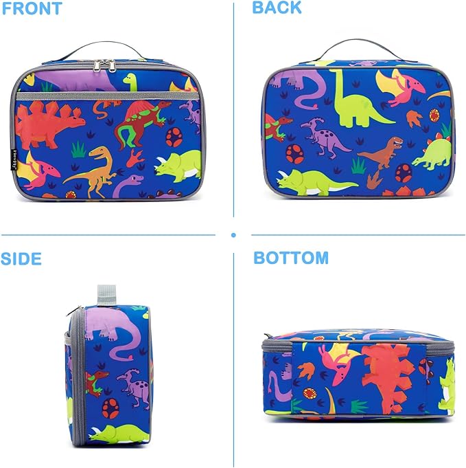 FlowFly Kids Lunch box Insulated Soft Bag Mini Cooler Back to School Thermal Meal Tote Kit for Girls, Boys, Dinosaur
