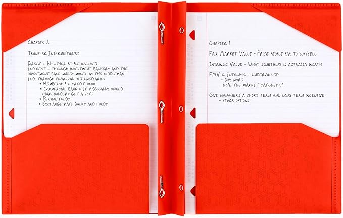 Five Star 2 Pocket Folder, Stay-Put Folder, Plastic Colored Folders with Pockets & Prong Fasteners for 3-Ring Binders, 8-1/2” x 11", Fire Red (72109) (Pack of 3)