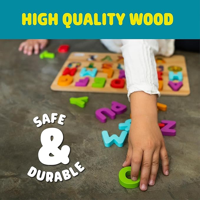 Chuckle & Roar Wooden ABC & 123 Puzzles - Pack of 2, Ages 3+ - Peek-A-Boo Hidden Art Alphabet Toys - Durable Wooden Letters for Fine Motor Skills - Self-Paced Toddler Puzzles for Early Learning