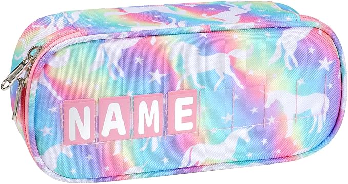 Cambond Pencil Case for Girls - Cute Pencil Cases for Kids Teen Girls Big Capacity Pencil Box Special Pencil Pouch for School with Personalized Letter Cards and Slot, Rainbow Unicorn