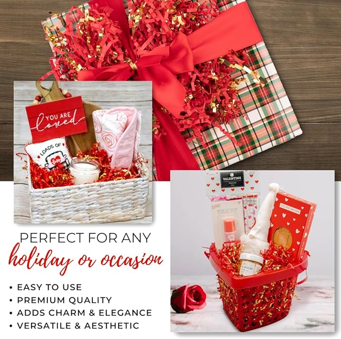 MagicWater Supply - 1 LB - Red & Gold - Crinkle Cut Paper Shred Filler great for Gift Wrapping, Basket Filling, Birthdays, Weddings, Anniversaries